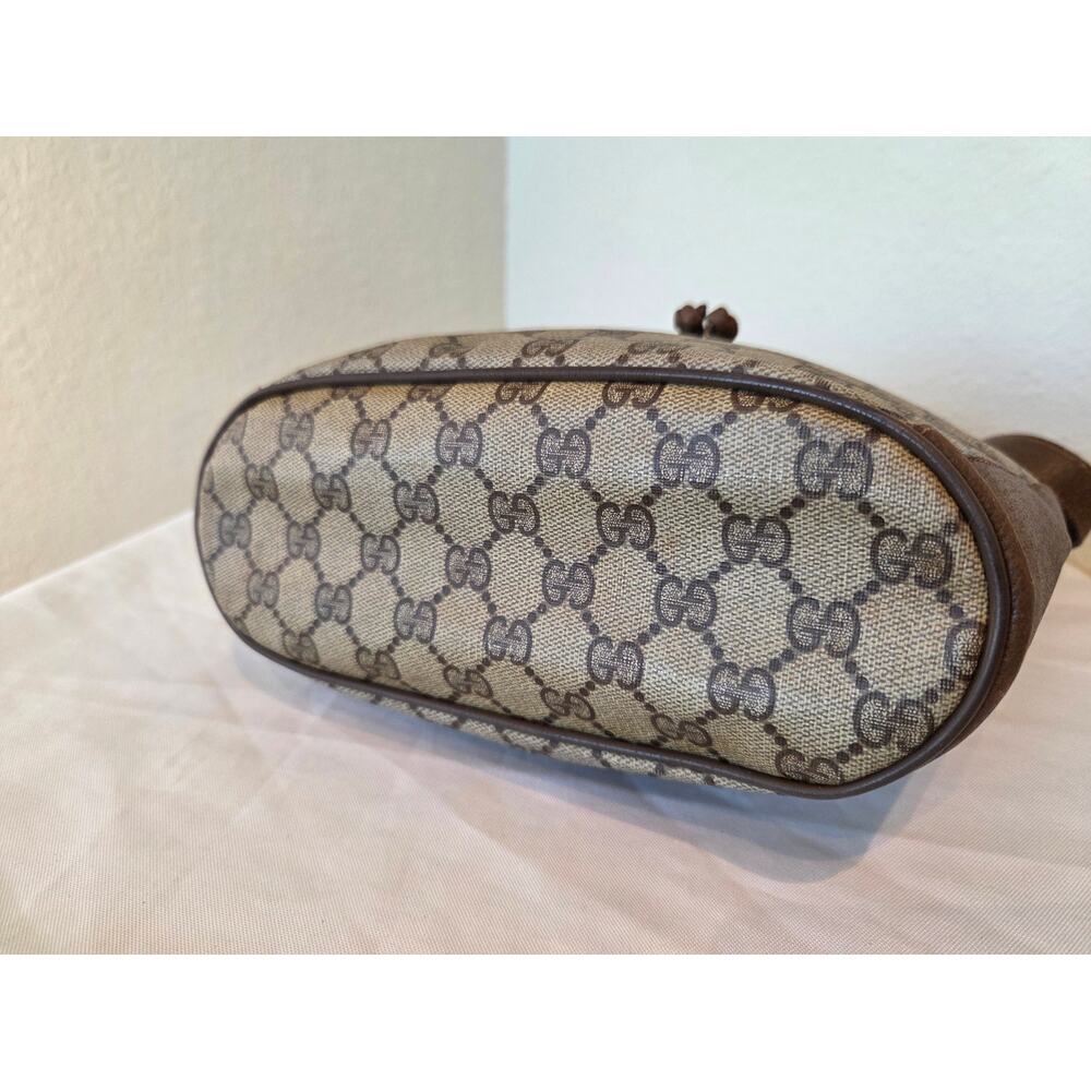 Gucci GG Supreme Monogram Bucket Bag Brown Leather Drawstring Vintage Web Stripe - Picture 7 of 15